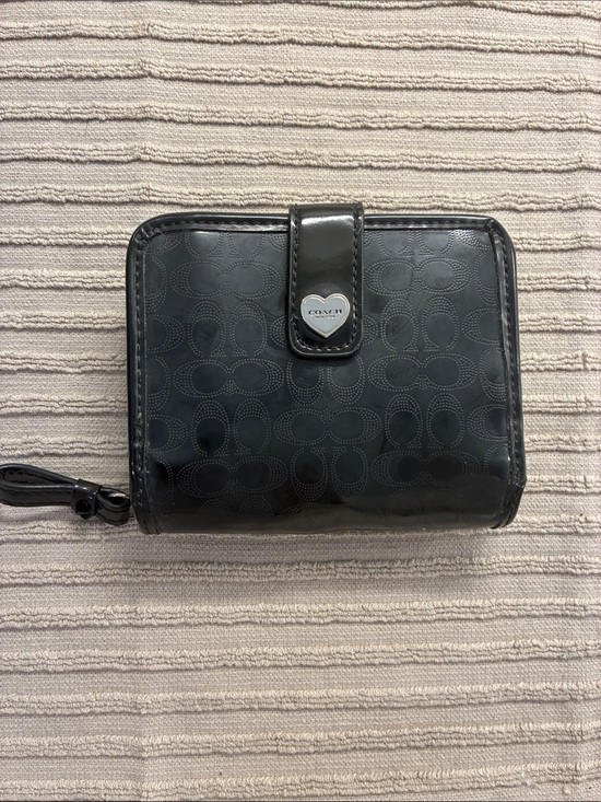Coach Handbags - Coach Black Signature Patent Wallet with Heart Medallion